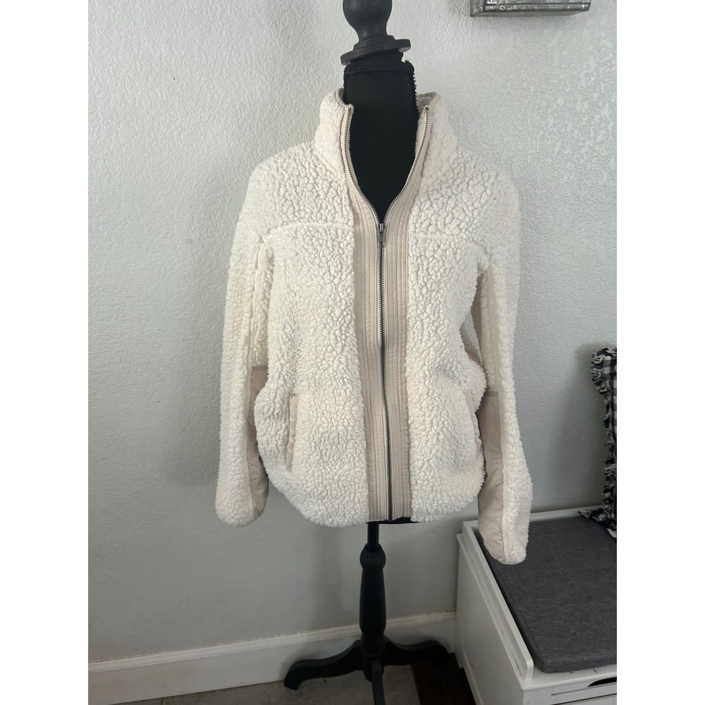 Abercrombie & Fitch Soft AF Sherpa Full Zip Jacket Cream Tan Small